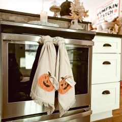 Halloween Pumpkin Fringed Tea Towel Set of 2