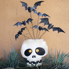 Halloween Skull With Bats Metal Yard Stake