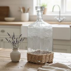 Glass Bottle with Stopper and Rattan Base