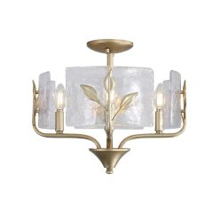 Hammered Glass White Gold Leaf Semi Flush Ceiling Light