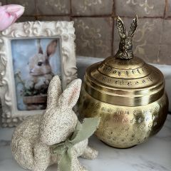 Hammered Metal Bowl With Rabbit Finial