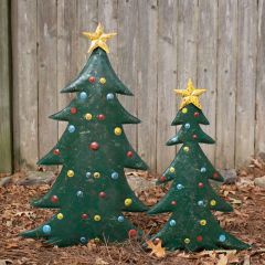 Hammered Metal Christmas Tree Yard Art Set of 2