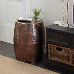 Hammered Metal Drum Side Table