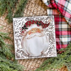 Hammered Metal Santa Square Wall Art Set of 2