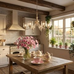 Hammered Water Glass Shade 6 Light Chandelier Antique Ivory