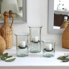 Hand Blown Glass Votive Hurricane Set of 3