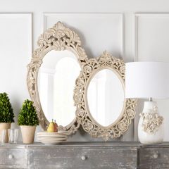 Hand Carved Mango Wood Oval Mirror