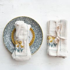 Hand Embroidered Floral Napkins Set of 4