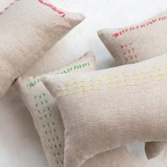 Hand Embroidered Linen Blend Lumbar Pillows Set of 4