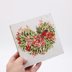 Hand Painted Floral Heart Table Block Decor
