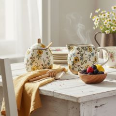 Hand Painted Floral Lidded Sugar Jar With Spoon