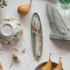 Hand Painted Floral Oval Stoneware Tray