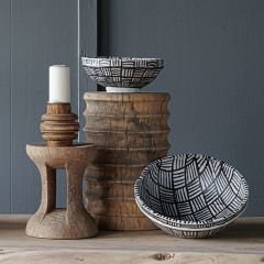 Hand Painted Geometric Paper Mache Bowl Set of 2