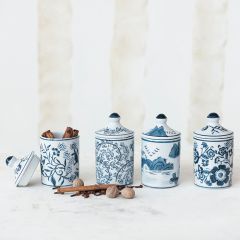 Hand Painted Lidded Stoneware Spice Jars Set of 4