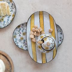 Hand Painted Patterned Stoneware Platters Set of 2