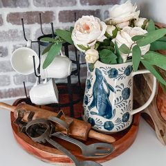 Hand Painted Rabbit And Flowers Pitcher