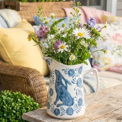 Hand Painted Rabbit And Flowers Pitcher