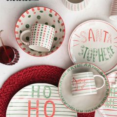 Hand Painted Stoneware Holiday Bowls Set of 2