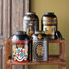 Hand Painted Tea Canister With Lid Set of 4