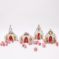 Hand Painted Wood Block Church Set of 4
