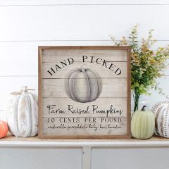 Hand Picked Farm Raised Pumpkins Whitewash Wall Art