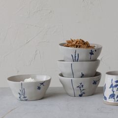 Hand Stamped Botanical Dish Collection Set of 4 Bowl