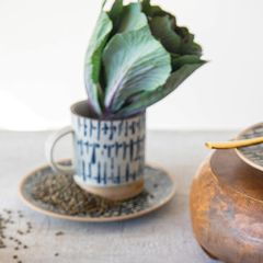 Hand Stamped Pattern Stoneware Mug Set of 3