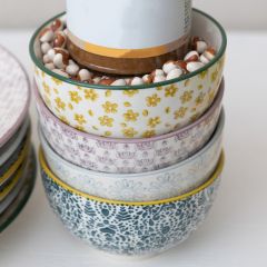 Hand Stamped Patterned Stoneware Bowl Set of 4