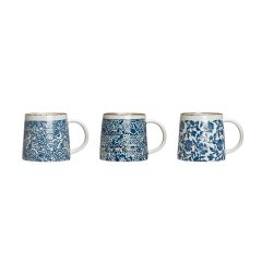 Hand Stamped Shades Of Blue Mug Set of 3
