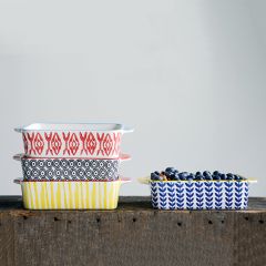 Hand Stamped Stoneware Baker Set of 4