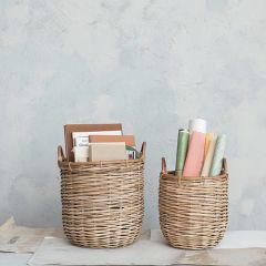 Hand Woven Round Rattan Basket Set of 2