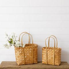 Handled Chipwood Tote Baskets Set of 2