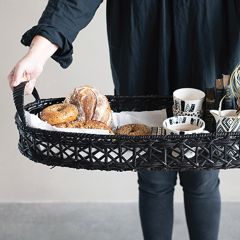 Handled Dark Woven Rattan Tray