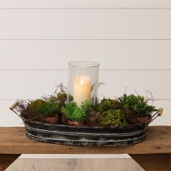 Handled Distressed Black Metal Oval Tray