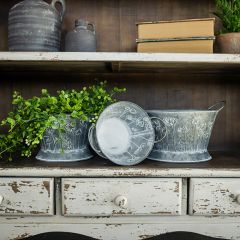 Handled Metal Decorative Floral Buckets Set of 3