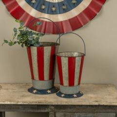 Handled Patriotic Metal Hat Buckets Set of 2