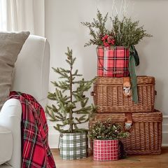 Handled Plaid Holiday Bucket Set of 3