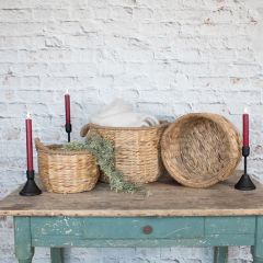 Handled Round Woven Storage Baskets Set of 3