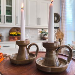 Handled Stoneware Taper Holder