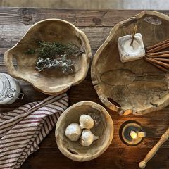 Handled Teak Wood Display Bowls Set of 3