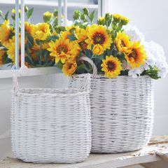 Handled White Wicker Basket Set of 2