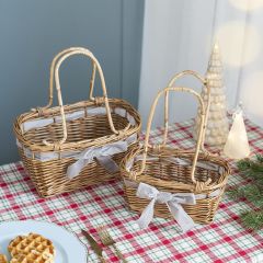 Handled Willow Basket With Bow Set of 2