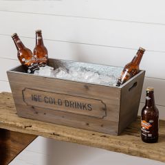 Handled Wood Ice Bucket With Metal Insert