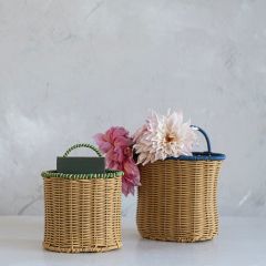 Handled Woven Natural Storage Baskets Set of 2