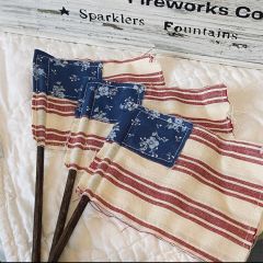 Handmade American Floral Flags Set of 3