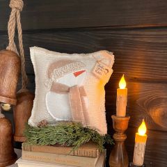 Handmade Fringed Snowman Mini Pillow