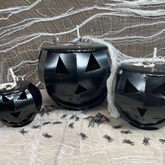Handmade Lidded Black Metal Pumpkins Set of 3