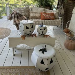 Handmade Lidded White Metal Pumpkins Set of 3