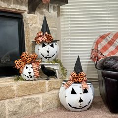 Handmade Lidded White Metal Pumpkins Set of 3
