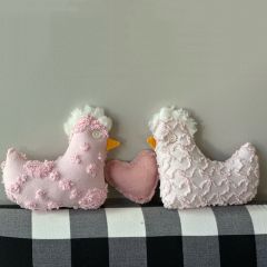Handmade Pink Chenille Chicken Pillow Bowl Filler Set of 2